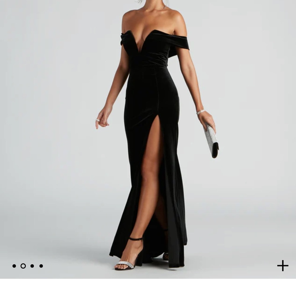 Black Formal Velvet Dress with deep plunge